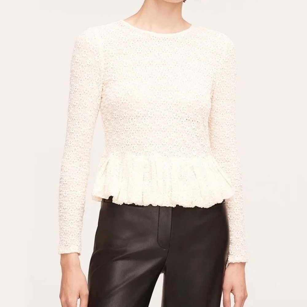Rebecca Taylor Cream Floral Lace Peplum Blouse